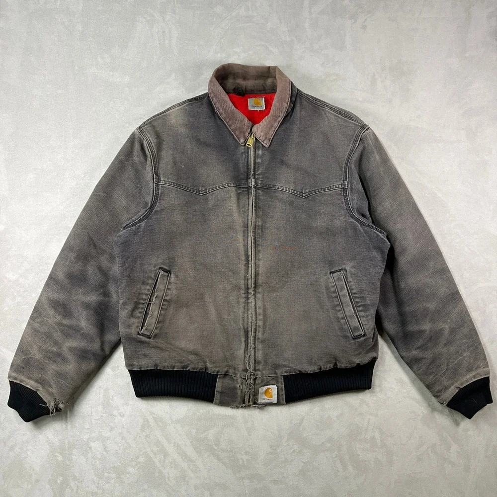 Vintage Carhartt Jacket Mens XL Black Santa Fe Red Quilted Liner USA 90s JQ2105